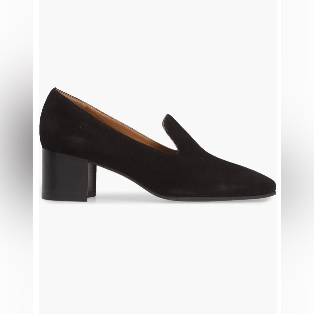 Aquatalia Jill Water Resistant Suede Square Toe Loafer Pumps In Black Size 10